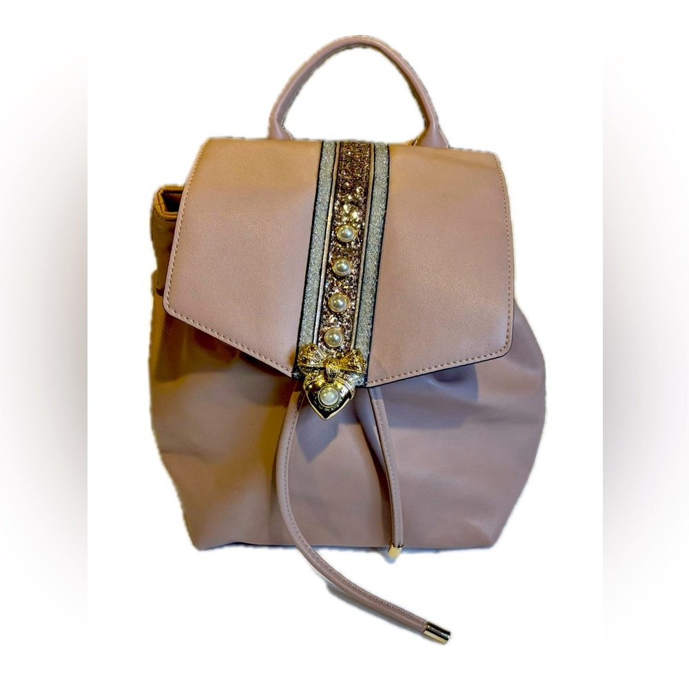 Women’s ALDO Pink Embellished Backpack, Bag. Bucket Style with Drawstring